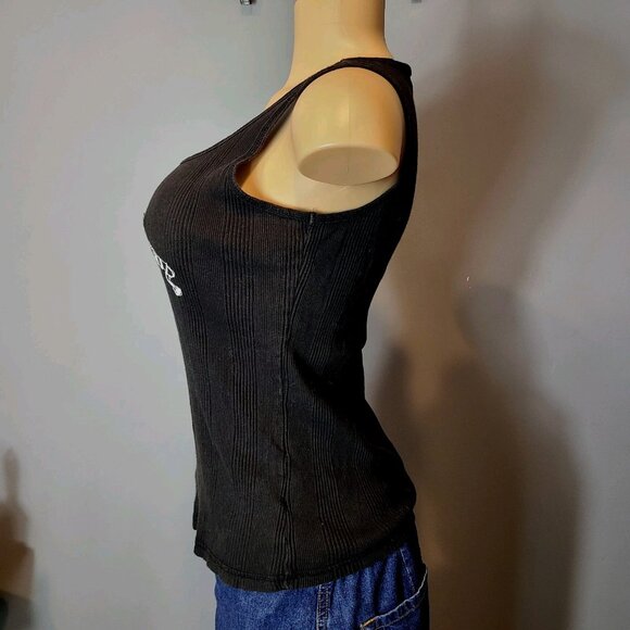 Harley Davidson Womens Black Beaded Heart Sleeveless Tank Top Sz Large Ribbed - Picture 5 of 9